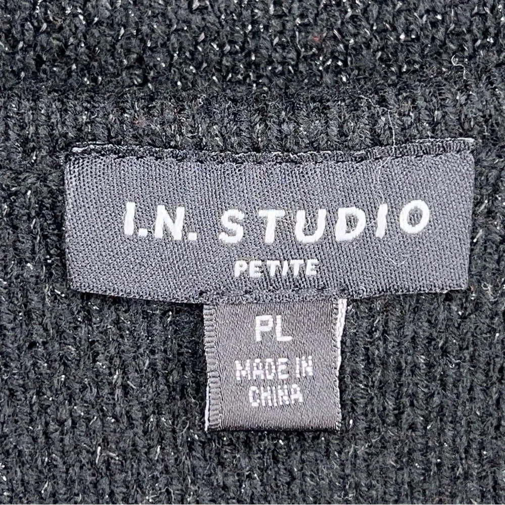 Petite Large IN Studio Colorblock Long Sleeve Open Front Sweater Black Grey Red